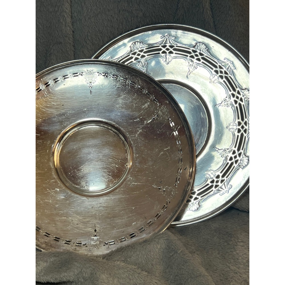 Vintage Silverplate Serving Trays Lot 2 Benedict EPNS 10in Pierced Rim